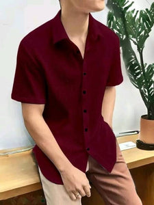 Men Regular Fit Solid Spread Collar Casual Shirt