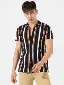 Men Regular Fit Striped Spread Collar Casual Shirt | TRENDBUY