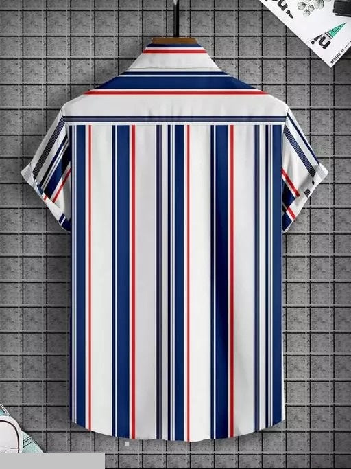 Blue & white striped men's casual shirt, available in regular and super slim fit styles