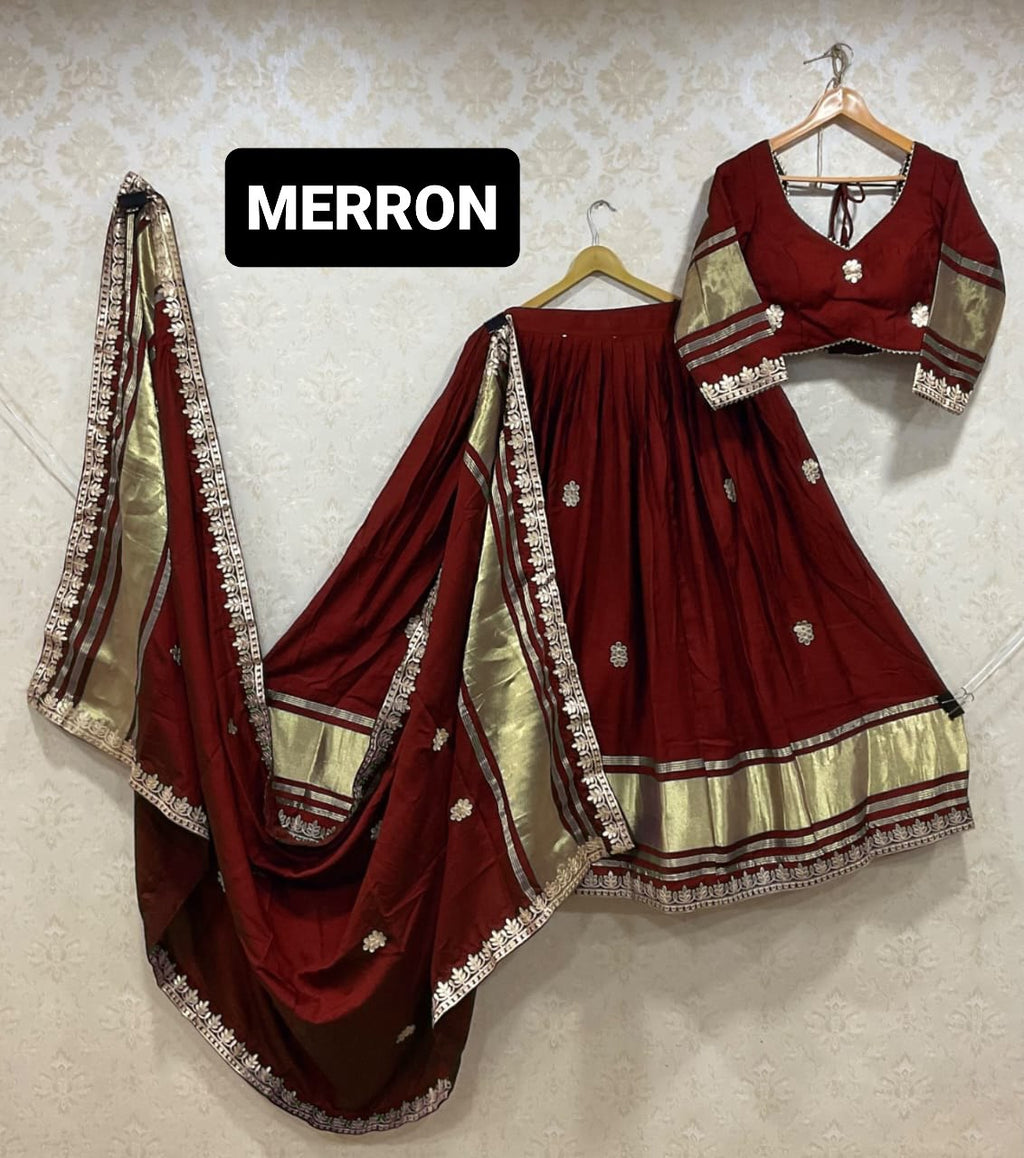 Maroon Modal Gajji Silk Lehenga Set with Gota Work