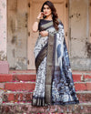 Monochrome Abstract Print Silk Saree for Women | Evening & Festive Wear