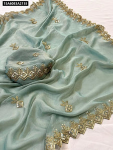Moss Georgette Sequence Saree for Women | Festive & Party Wear Ethnic Wear | Lavender & Mint Green
