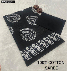 Mul Mul Cotton Saree for Women | Kalamkari Style Block Print