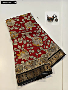 Buy Mul Mul Cotton Silk Kalamkari Saree for Women | Ethnic Wear Online - Black & Red