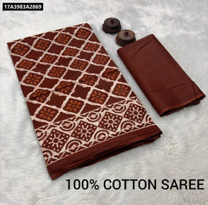 Elegant Mulmul Cotton Ikkat Block Print Saree for Women - Daily & Festive Ethnic Wear Online