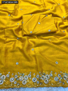 Mustard Yellow Crush Silk Saree for Women | Festive & Party Wear