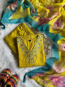 Mustard Yellow Embroidered Kurti Set for Women | Festive Wear