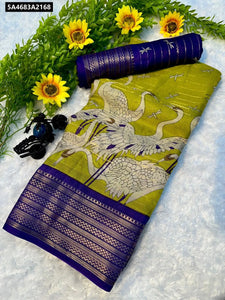 TRENDBUY Mysore Silk Saree for Women with Elegant Woven Crane Print | Buy Ethnic Wear Online