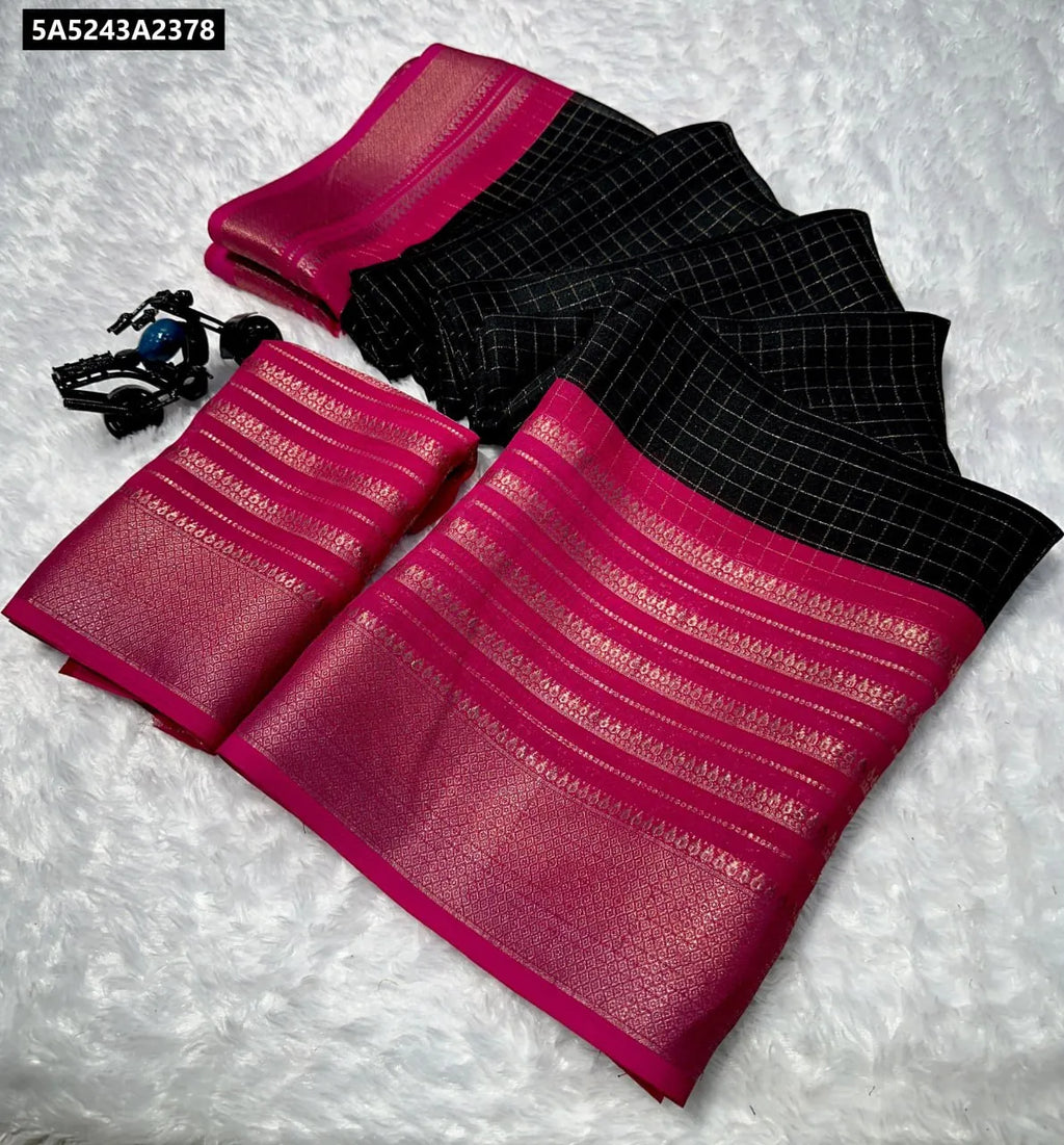 TRENDBUY heavy Mysore Silk Saree in Pink and Black with intricate weaving and two-tone border.