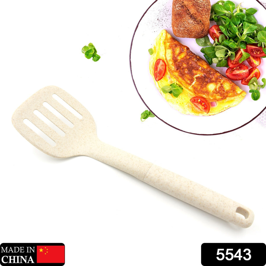 Black plastic heat-resistant non-stick kitchen spatula for non-stick cookware.