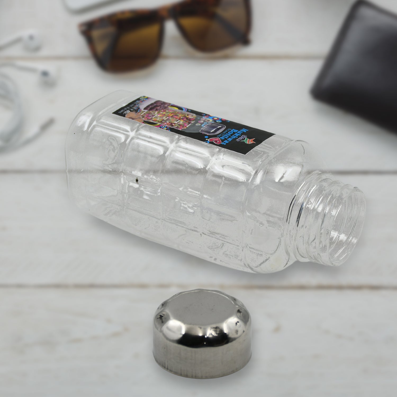 5714 Plastic Transparent Mukhwas Bottle With Steel Cap Mouth Freshener Dryfruits Multipurpose Air Tight And Bpa Free Kitchen Storage Bottle (1 Pc)