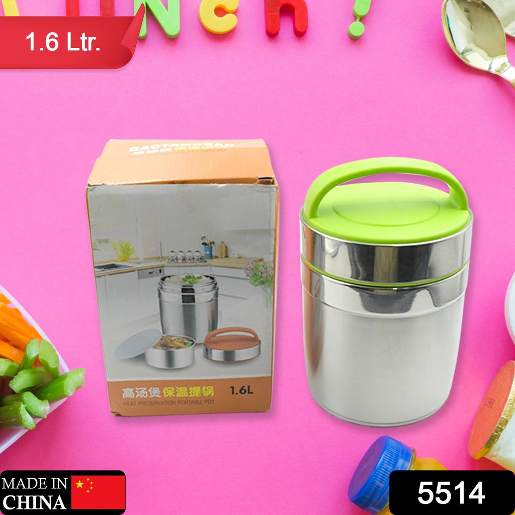 1.6L leak-proof stainless steel vacuum insulated thermos flask for hot food and warm soup.
