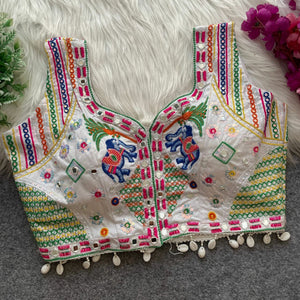 Navratri Special Multi Mirror Work Halter Blouse for Women