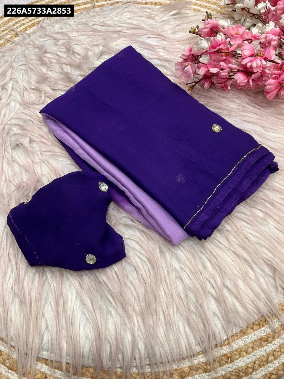 TRENDBUY Nazbin Chiffon Ombre Saree in Purple Lavender with Cut Dana Work and matching Blouse Piece