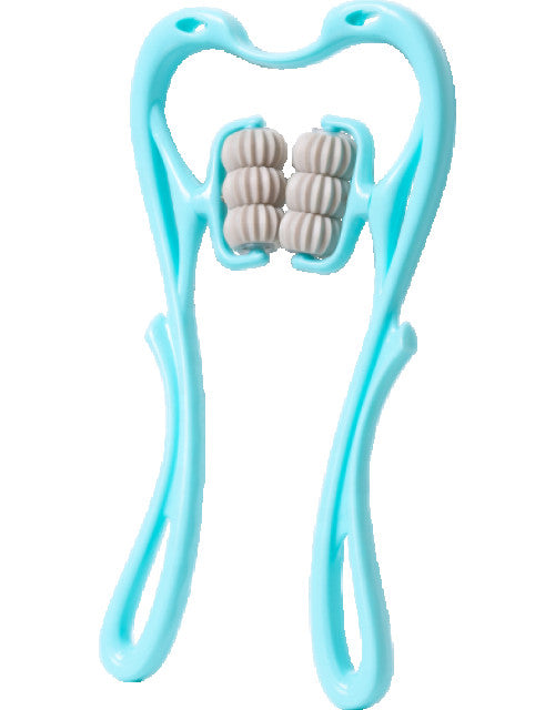 Handheld manual neck massager with dual soft balls for cervical spine and shoulder trigger points.