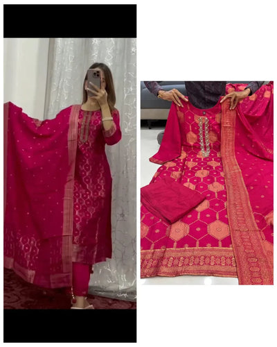 New Arrival Banarasi Suit Set - Handwork Neck & Zari Weaving for Festive Wear | Sizes M-XXL