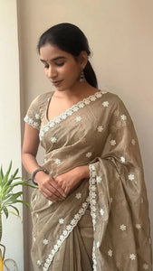 New Arrival Chanderi Cotton Saree - Thread Work & Scallop Border