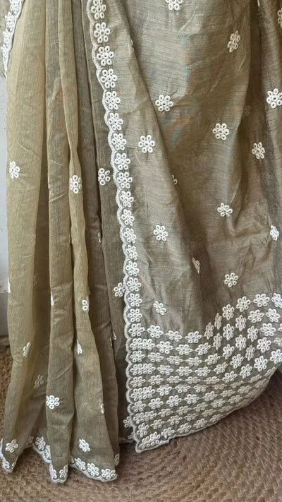 New Arrival Chanderi Cotton Saree - Thread Work & Scallop Border