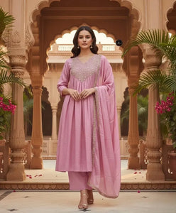 New Arrival Chinnon Kurti Set - Elegant Embroidery for Women
