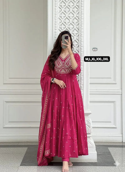 New Arrival Cotton Anarkali Set - Elegant Mirror Embroidery for Festive Wear