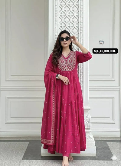 New Arrival Cotton Anarkali Set - Elegant Mirror Embroidery for Festive Wear