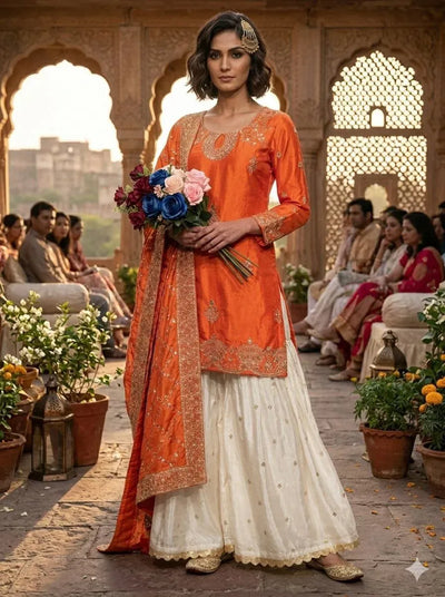 New Arrival Designer Chinon Silk Palazzo Suit Set - Heavy Embroidery Festive Wear