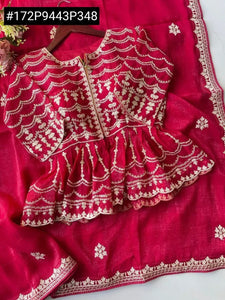 New Arrival Designer Crunchy Silk Saree - Heavy Work & Stitched Blouse