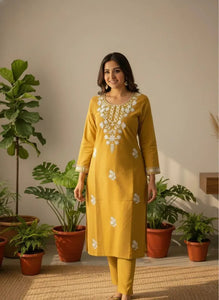 New Arrival Designer Khadi Cotton Kurti Pant Set - Embroidered for Women | S-3XL