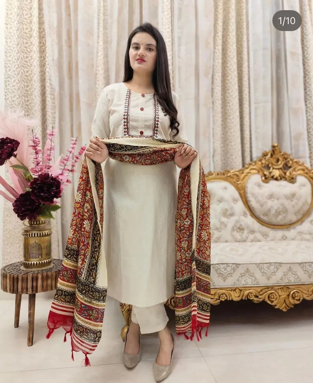 Premium Khadi Cotton Kurti Pant Set with Bhagalpuri Dupatta