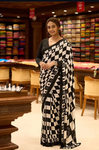 New Arrival Designer Saree - Unique Chessboard Pattern for Party Wear