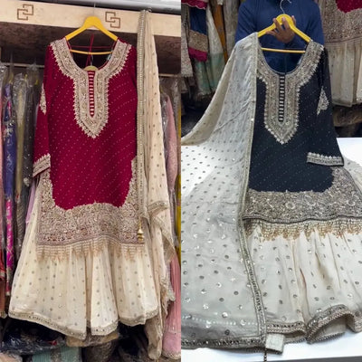 New Arrival Designer Sharara Suit Set - Heavy Sequence Work for Women