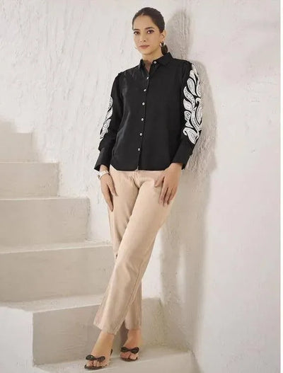 New Arrival Dhabu Cotton Western Top - Hand Embroidery for Women
