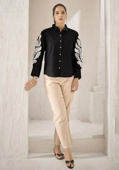 New Arrival Dhabu Cotton Western Top - Hand Embroidery for Women