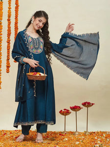 New Arrival Floral Yoke Anarkali Set - Vichitra Silk for Girls