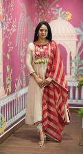 New Arrival Off-White Aline Kurti Set - Intricate Embroidery for Festive Wear