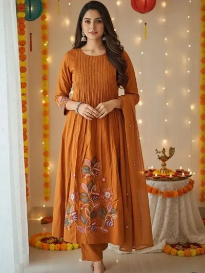 New Arrival Pure Cotton Suit Set - Handwork Neck & Dupatta for Festive Wear