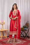 New Arrival Red Chinon Kurti Set - Heavy Embroidery for Festival Wear