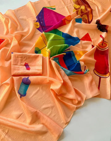 New Arrival Shinon Saree - Vibrant Kites Print for Makar Sankranti