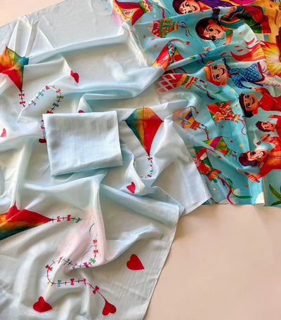 New Arrival Shinon Saree - Vibrant Kites Print for Makar Sankranti