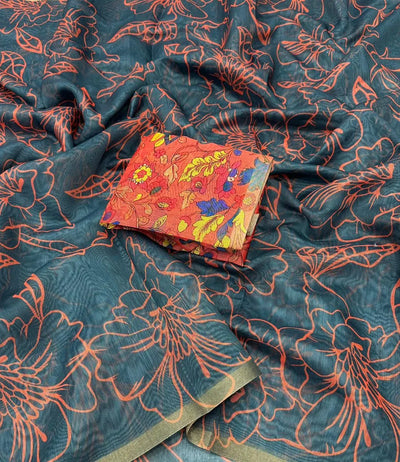New Arrival Soft Chanderi Floral Saree - Digital Printed with Blouse Piece for Women