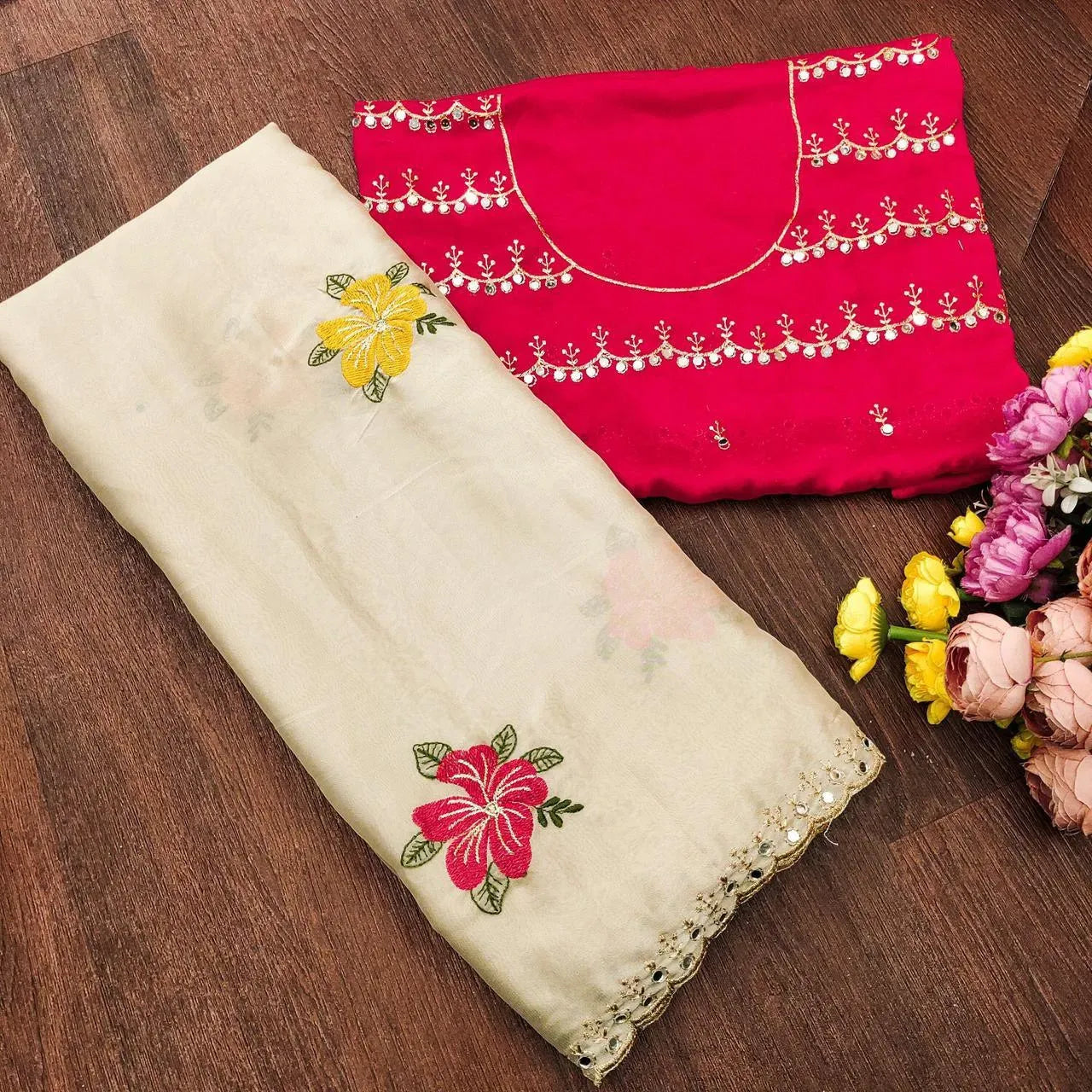 Stunning Rangoli Silk Saree - Embroidered Mirror Work |... – TREND BUY