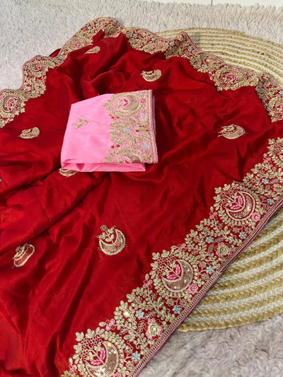 New Arrival Vichitra Silk Saree - Heavy Sequence Work for Festivals