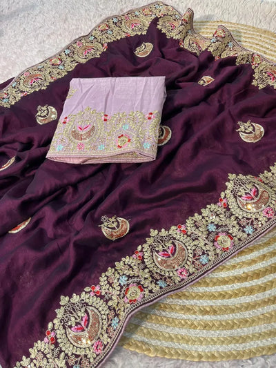 New Arrival Vichitra Silk Saree - Heavy Sequence Work for Festivals
