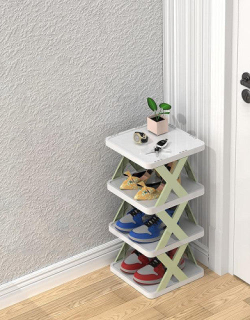 New design folding 4-tier plastic shoe rack storage with shoes