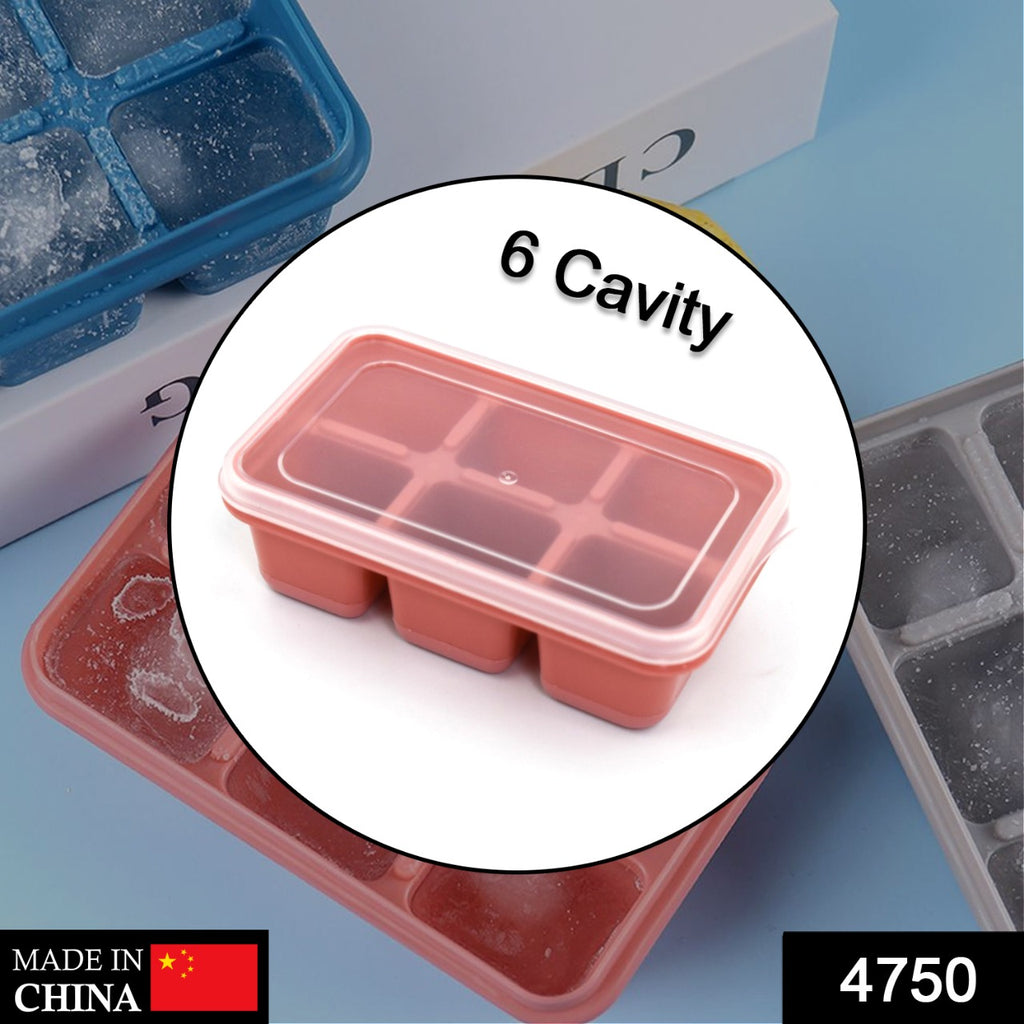 Blue 6 cavity silicone ice tray with ice cubes, perfect for making ice in household kitchens.