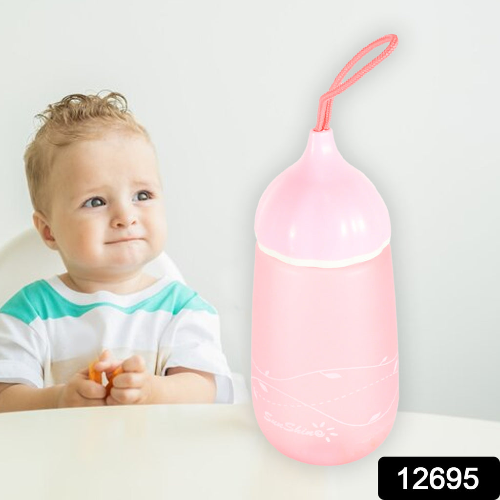 Pink unique shape premium plastic water bottle with dori, 550ml, BPA-free for children.
