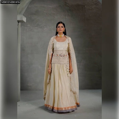 Buy Off-White Chinon Embroidered Lehenga Set for Women - Festive & Ethnic Wear Online