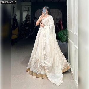 Off-White Embroidered Sequin Lehenga Choli for Women | Festive Wear
