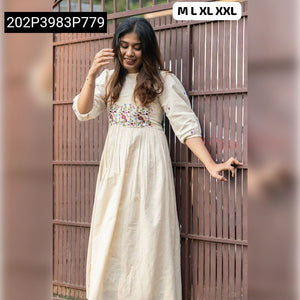 Off-white Floral Embroidery & Crochet Lace Women's Dress | Everyday Elegance by Elite