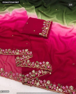 Ombre Georgette Cutwork Saree for Women | Festive & Party Wear